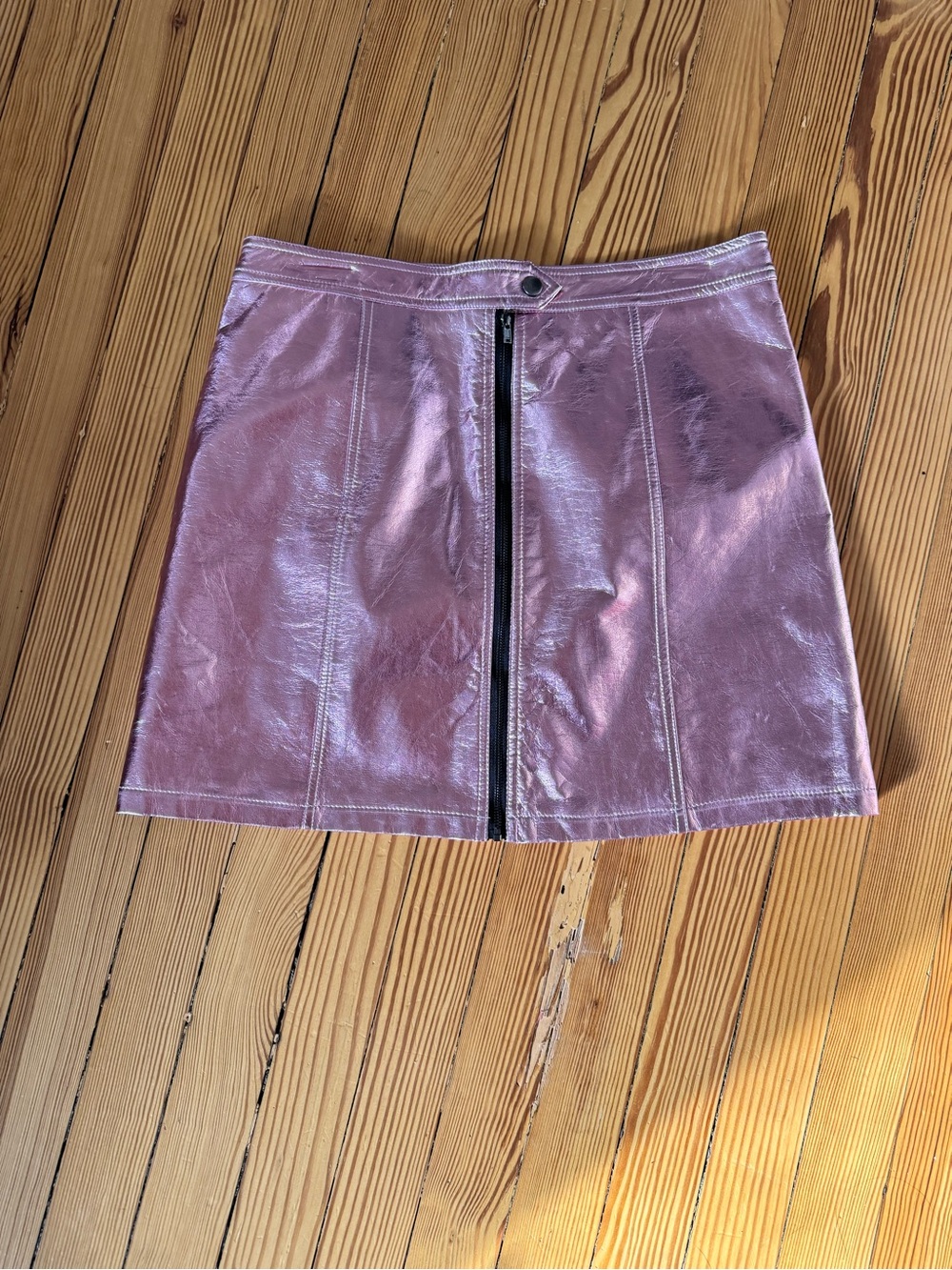 Anthropologie Metallic Rose Front-Zip Mini Skirt